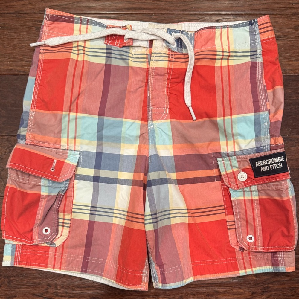 Clean Abercrombie & Fitch Multicolor Plaid Swim Trunks Size L